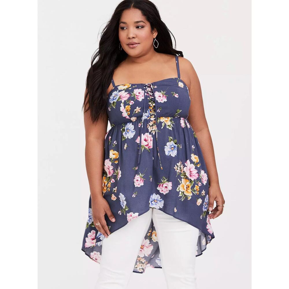 NWT Torrid Babydoll Smocked Challis Hi-Low Cami Tunic Shirt Top Size: 0X (12)